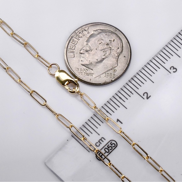 10K Yellow Gold 18” Paper Clip Chain 2mm Necklace Lobster Clasp 2g - New - Picture 2 of 6